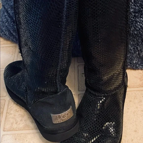 Ugg Classic Tall Black Sparkle Boots - Picture 2 of 16